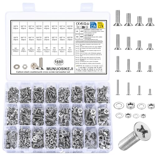 1680pcs M2 M3 M4 M5 Silver Flat Head Machine Screws Assortment Kit