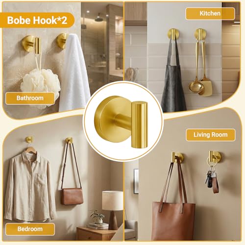 5 Piece Brushed Gold Bathroom Hardware Set, 24 Inch Bathroom Hardware Set Towel Racks for Bathroom, SUS304 Stainless Steel Wall Mounted Bath Towel Bar Set - color: E-24 Brushed Gold
