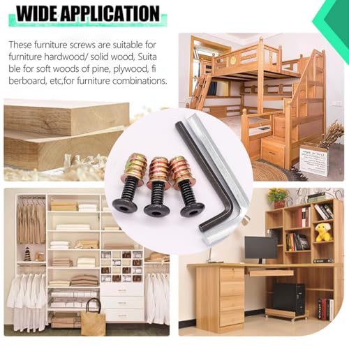 Twidec/30 Sets 1/4-20x15mm Threaded Inserts for Wood Furniture Screw Nut Kit Bolt Fastener Connector with 1/4-20x20mm Screw-in Nuts and Hex Wrench N-083-30set - size: 1/4"-20 x 15mm with Bolts (30 Sets)