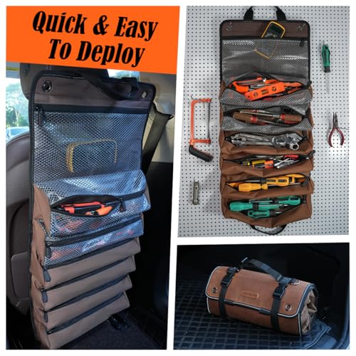 WELKINLAND Heavy-Duty Waxed Canvas Tool Roll, 7-Pocket 15L Tool Bag Roll
