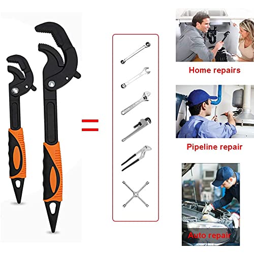 2 Pcs Multi-function Universal Wrench Set Self Adjusting Spanner Quick Power Grip Pipe Wrench for Auto Repair and Home Maintenance