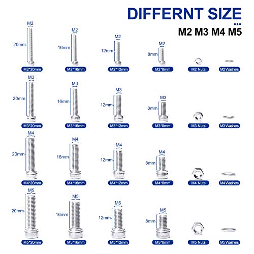 NINDEJIN 880Pcs Screw Nuts and Bolts Assortment Kit, M2 M3 M4 M5 Metric Bolts and Nuts and Washers Set, 304 Stainless Steel Precise Hex Socket Head Cap Machine Screws Set with Allen Wrenches - size: M2 M3 M4 M5 880