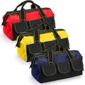 3 Pack Tool Bag, Wide Mouth Tool Tote Bag with Waterproof Base, Heavy Duty Tool Storage Bag Organizer for Various Tools, 5 Pockets, Blue, Yellow, Red, 12 Inch