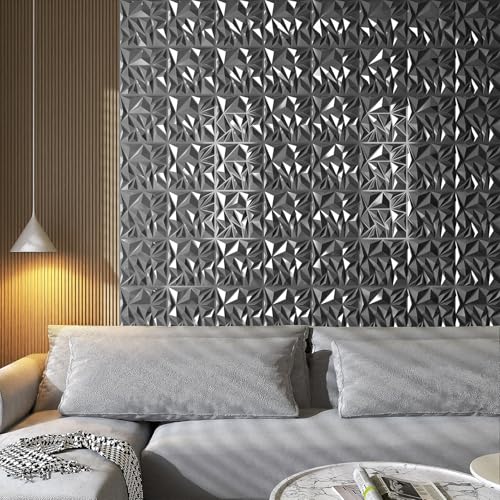 Art3d 33-Pack Modern Diamond Textured 3D Wall Panels, 12 x 12 in, Silver - color: ‎Silver, size: 12x12 Inch 33 pcs