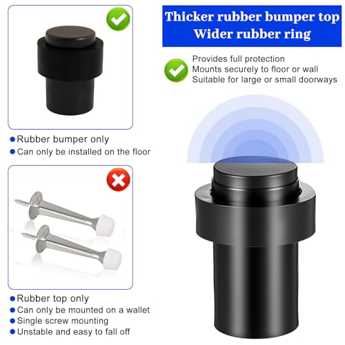 10 Pack Black Floor Door Stopper Cylindrical Door Stops 2.4'' Doorstops