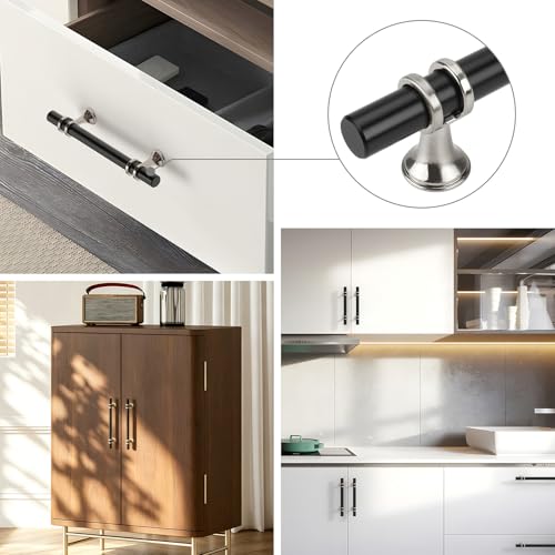 Rergy 10 Pack 3-3/4 Inch Hole Center Black and Silver Cabinet Pulls - color: Black&Brushed Nickel, size: 3-3/4in Hole Center(96mm)