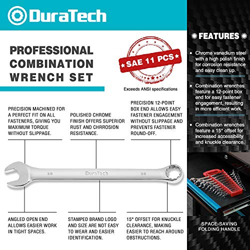 DURATECH Combination Wrench Set, SAE, 11-Piece, 1/4'' to 7/8'' - size: Set (1/4'' to 7/8'')