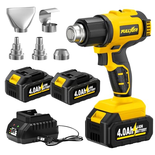 FULLYEA Heat Gun Cordless, Max 550℃ Portable Heating Gun, 2-Temperature Setting, Small Hot Air Guns with 2 Batteries & 5 Nozzles, Wireless Heat Gun Kit for Paint Removal, Shrink Tubing, DIY Gift