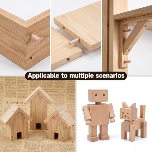 100 Pcs 1/4" Wood Dowel Pins, 1/4" x 1 1/2" Fluted Hardwood Dowel Pins Straight Grooved Wood Pegs for Furniture, Model Building and Woodworking