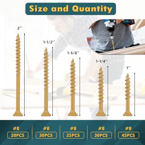 WELLOCKS #8 Deck Screws Kit, 150 PCS Tan Assortment with T25 Bit - color: 150pcs #8