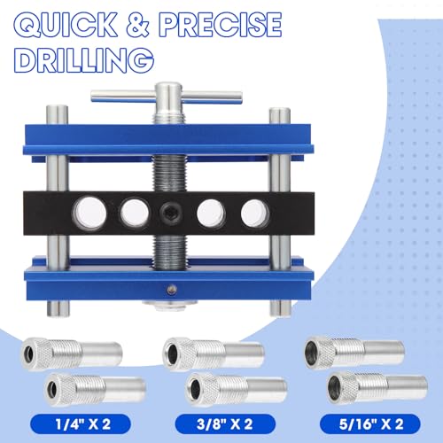 Kosmi Self Centering Dowel Jig Kit,Drill Guide Jig Block for Straight Holes with 6PCS Drill Bushings,High-quality aviation aluminum material - color: Blue
