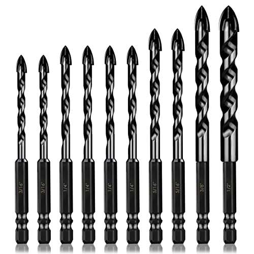 Masonry Drill Bits Set 10 Pcs (3/16"-1/2"), Concrete Drill Bit - size: 3/16-1/2", 10 Pcs