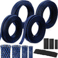 Tatuo 151 ft Braided Cable Sleeve Expandable Wire Sheathing(Blue, Black) - color: Blue, Black, size: 151 ft