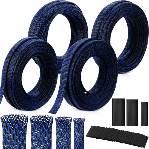 Tatuo 151 ft Braided Cable Sleeve Expandable Wire Sheathing(Blue, Black) - color: Blue, Black, size: 151 ft