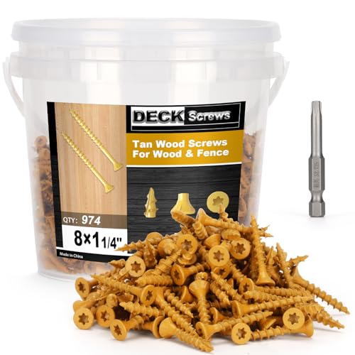 Deck Screws #8 x 1-1/4’’, T25 Star Torx Drive Flat Head Wood Screws, Tan, 5lb - color: Tan, size: 8X1-1/4’’