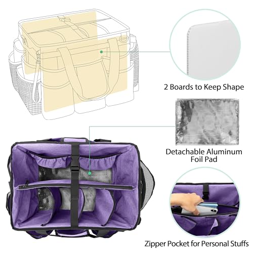 LoDrid Professional Rolling Cleaning Bag with Detachable Trolley, Purple - color: Purple