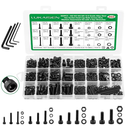 860Pcs M2-M5 Metric Screws, 12.9 Alloy Steel Hex Bolts & Nuts Kit - size: M2 M3 M4 M5 860pcs 3