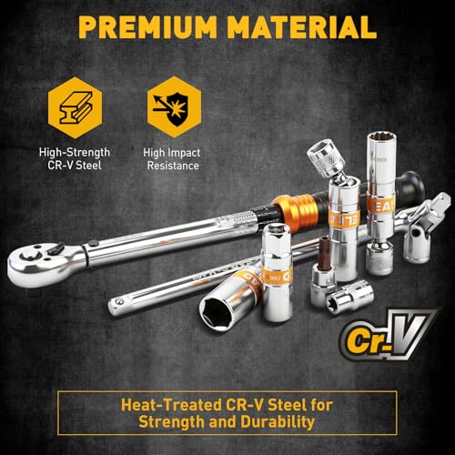 ELEAD 16-Piece Spark Plug Socket Set, 3/8" Drive Swivel Magnetic Spark Plug Removal Tool Kit with Torque Wrench (5–45 lb-ft), E-Torx & Torx Bit Sockets, Extensions & Universal Joint - size: 16-Piece Spark Plug Socket Set