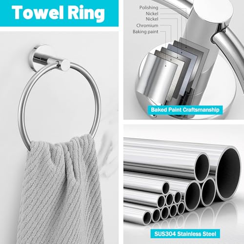 Chrome Bathroom Hardware Set, 6 Pieces Towel Bar Towel Holder Set Includes 19.68/23.6in Towel Bar, Toilet Paper Holder,Towel Ring and Towel Hook Wall Mount Bathroom Accessories Set - color: Chrome, size: 6 Pieces