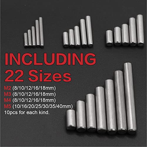 220Pcs 304SS Dowel Pin Assortment Kit M2-M5 Shelf Support Pins - size: M2/M3/M4/M5