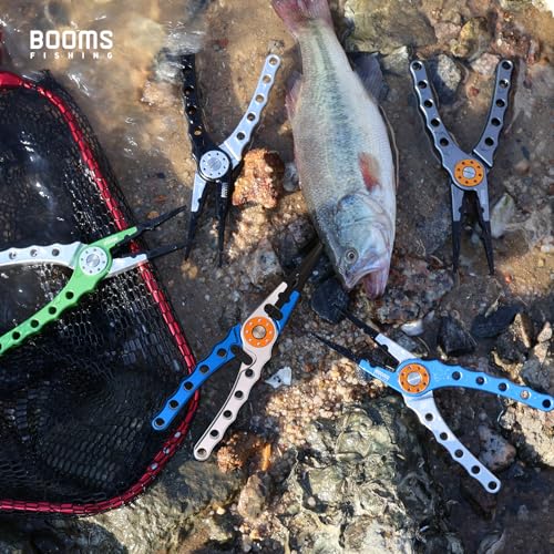 Booms Fishing X1 Aluminum Fishing Pliers Saltwater, Surf Fishing Tackle Kit, Fishing Multitool Hook Remover Braided Fishing Line Cutting and Split Ring with Coiled Lanyard and Sheath - color: Green&silver