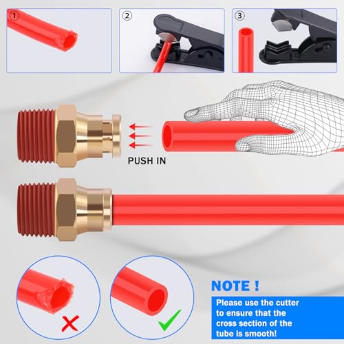 CheeMuii 76 Pcs Brass DOT Air Line Fittings with 1/4" & 3/8" DOT Air Hoses - size: 2ROLL-80PCS-RED