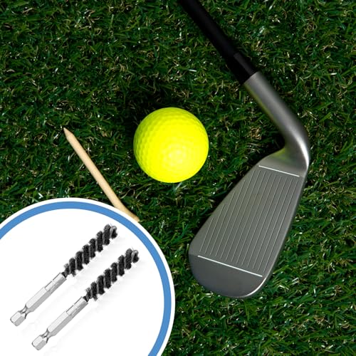 Bremorou 2 Pcs Golf Clubs Head Hosel Brush Golf Brush and Groove Cleaner Golfs Club Cleaning Wire Brushes for Drill Golfs Shaft Ferrules Hex Shank Handle Electric Stainless Steel Attachments