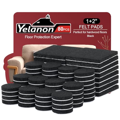 Yelanon Felt Furniture Pads for Hardwood Floors -80 Pcs Premium Felt Pads for Chair Legs, Floor Protectors for Furniture, Black - size: 80 pcs Black