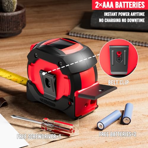 SENDA 3-in-1 Laser Tape Measure - 197Ft Digital Measuring Tape with Led Display&16Ft Measuring Tool with Magnetic Hook & Auto Lock - Pythagorean, Area, Volume, Ft/Ft+in/in/M Unit, AAA Battery*2, Red - color: Red(battery Model), size: 197 FT