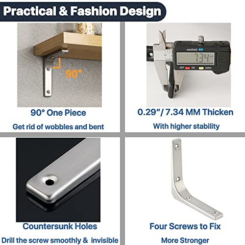 SAYAYO Wall Shelf Bracket 4 Inch, Stainless Steel Heavy Duty L Bracket - color: Brushed Nickel, size: 4 x 4 Inch (4 PCS)