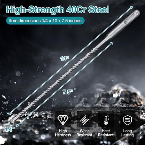 1/4 Inch x 10 Inch SDS Plus Rotary Hammer Drill Bit - size: 1/4 in, style: 10 Inch