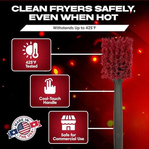 20" Deep Fryer Cleaning Brush by FryOilSaver Co., Up to 425°F High Heat Resistant Pot Cleaning Brush for Kitchen Deep Fryers, Commercial Grills, Ovens & Waffle Makers for Food Service & Restaurants - size: 20 Inches
