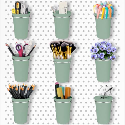 Pegboard Cups With Loops, 9 Pack Matcha Green Peg Board Holder Organizer - color: Matcha Green