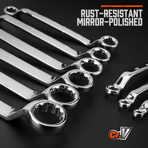 HORUSDY 9-Pieces Metric Offset Box Wrench Set with Rolling Pouch, 50-Degree, Metric 6-24mm, CR-V Steel - style: 9pcs Metric Offset Box Wrench Set