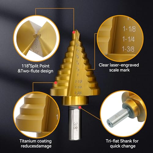 Step Drill Bit Set for Metal- 5PCS Ti Step Bit with Two Straight Flutes - color: 5Pcs Straight Set