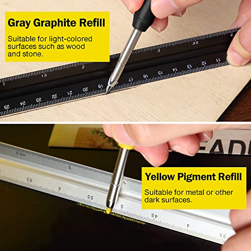 Hiboom 2 Pack Mechanical Deep Hole Carpenter Pencil, 14 Refills - color: Black, Yellow