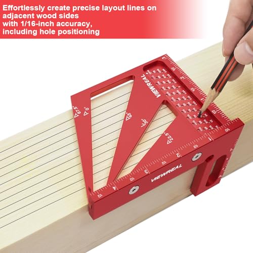 Multi-Angle 3D Measuring Ruler: 22.5/30/45/60/67.5/90 Degree Aluminum Alloy Square Ruler Protractor, Ideal for Engineer Carpenter Crafting, Drawing - color: Red