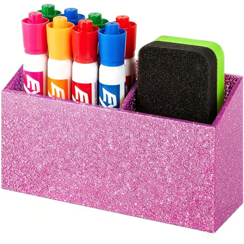 BEYGORM Magnetic Dry Erase Marker Holder for Whiteboard & Refrigerator | Non-slip Acrylic Pen Holder for Classroom, Fridge Magnet, Locker Organizer Accessories, Teacher & School Supplies(Blue) - color: Bling Pink