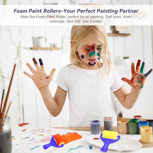 Foam Paint Roller 12 Piece Set 3''x12, Sponge Roller for Painting Art & Craft, Soft & Disposable & Washablea, Blue, Yellow - size: Foam Roller 3 Inch