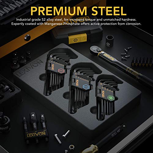 LEXIVON Master Wrench Key Set, 35-Piece Long Arm Ball End Hex Keys | 3-Pack Metric/SAE & Star, Industrial Grade S2 Alloy Steel (LX-131) - size: Hex & Torx keys 35 pcs