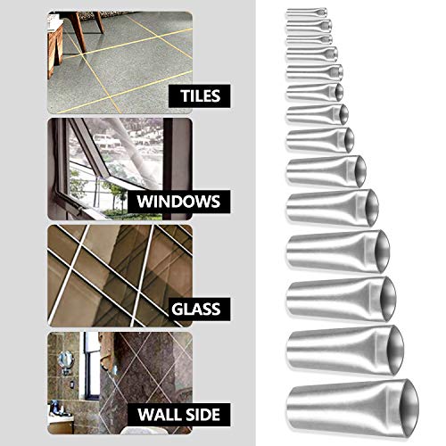 Caulk Nozzle Applicator - 14Pcs Perfect Caulking Finisher Kit, Premium Stainless Steel Sealant Caulk Finishing Tool Kit for Kitchen Bathroom Window Sink Joint