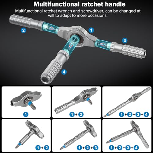 66 in 1 Magnetic Screwdriver, Ratchet Screwdriver Set, S2 Steel Bits with Ratchet T Handle Multi-Bit Tool Set for Furniture Assembly, Appliance Repair