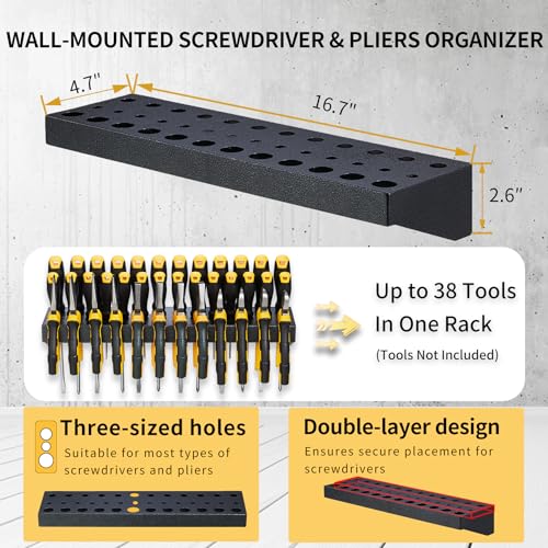 Wall Mount Hand Tool Organizer, Screwdriver Organizer, Pliers Holder, Hammer Rack, 2 Pcs Set Heavy Duty Utility Storage Rack for Garage, Workshop (Charcoal Grey) - color: Charcoal Grey