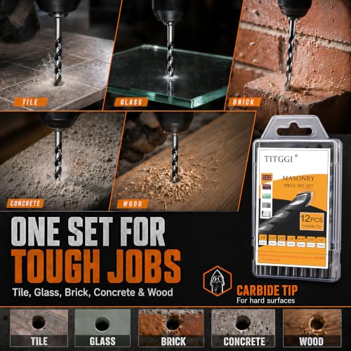 12-Piece Masonry Drill Bit Set & Concrete Drill Bit Set, 7 Sizes, 1/8"-1/2" - size: 12pcs 1/8"-1/2" Masonry Drill Bit Set