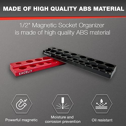 EACELIY Magnetic Socket Organizer Set,SAE & Metric Socket Holder Kit,，Tools tray， holds 35 Deep and Shallow 1/2" Sockets, attaches to steel box/tool cart (sockets not included) 丨2PC 1/2" - size: 2PCS 1/2inch