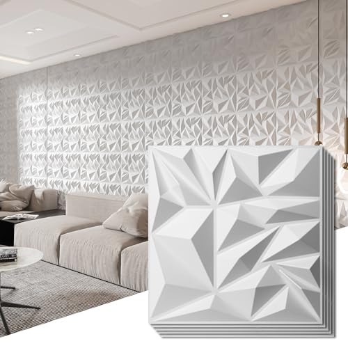 Art3d 33-Pack Modern Diamond Textured 3D Wall Panels, 12 x 12 in, White - color: White, size: 12x12 Inch 33 pcs