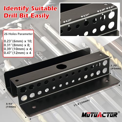 MUTUACTOR Magnetic Drill Bit Organizer,No Drilling Magnet Impact Drill Bit Storage,Anti-Slip Heavy Duty Magnetic Drill Bits Holder for Long Phillips Head Drill Bits,Black,26 Holes - style: Black Magnetic Drill Bit Holder
