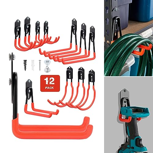 Wallmaster Garage Hooks Organizer Kit, 12 Pack Adjustable Shelving Hooks - size: 12 pcs-Orange