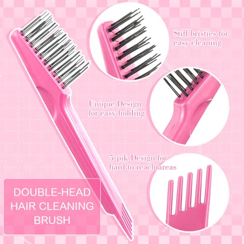 Boao 2 Pack Hair Brush Cleaner,Pink, Wood Color,Polished Wooden Handle Rake - color: Pink, Wood Color, style: Polished Wooden Handle Rake