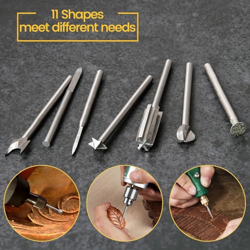11Pcs Wood Carving Drill Bits Set for Dremel Rotary Tool Engraving Bits - style: 【11 PCS】11 Shapes